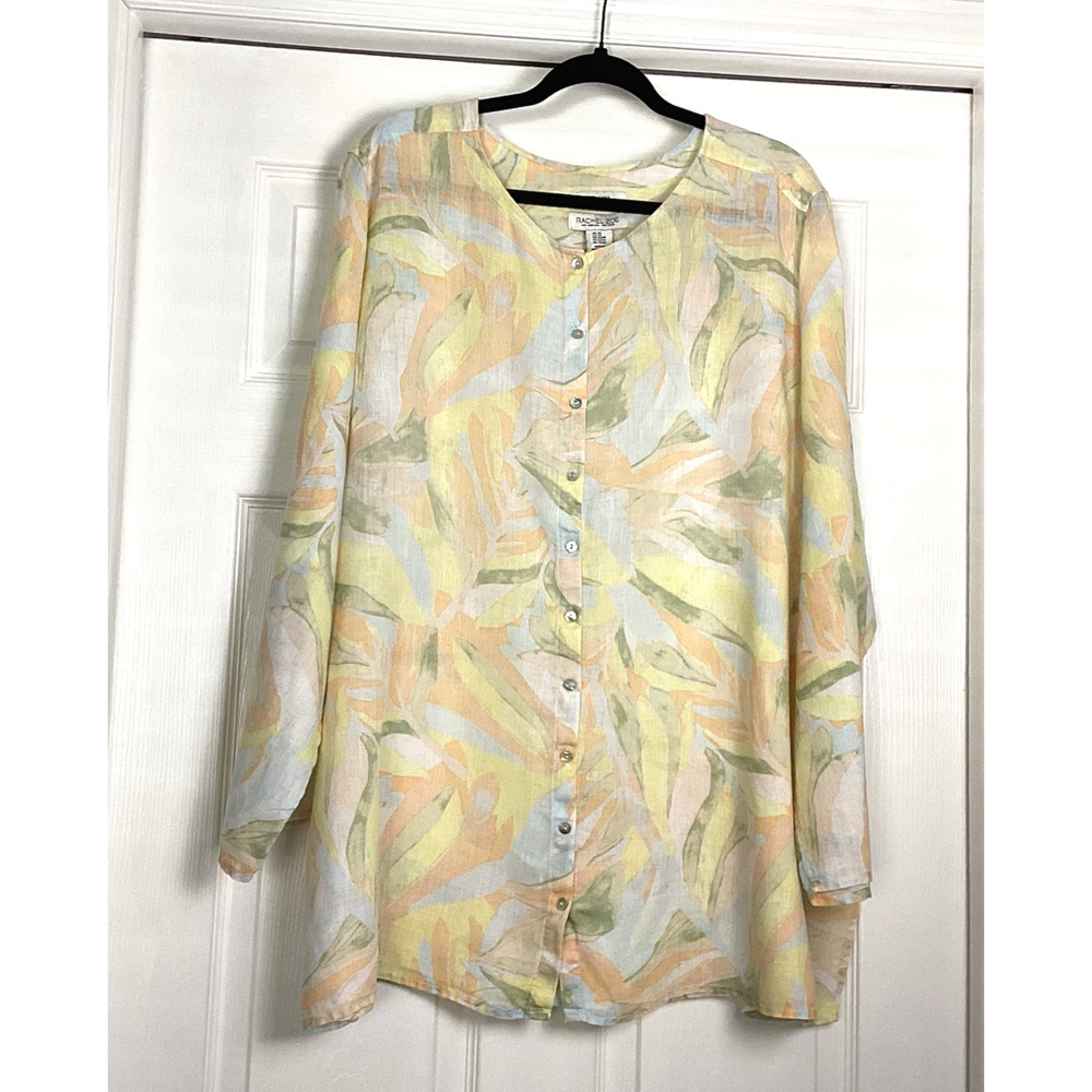 Rachel Zoe Womens 3X Yellow Linen Button Shirt Pastel Beachy Casual Office